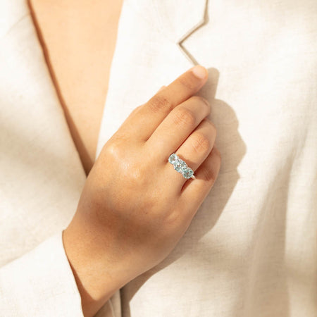 18ct White Gold Three Stone Aquamarine Octavia Ring-Ring-Walker & Hall