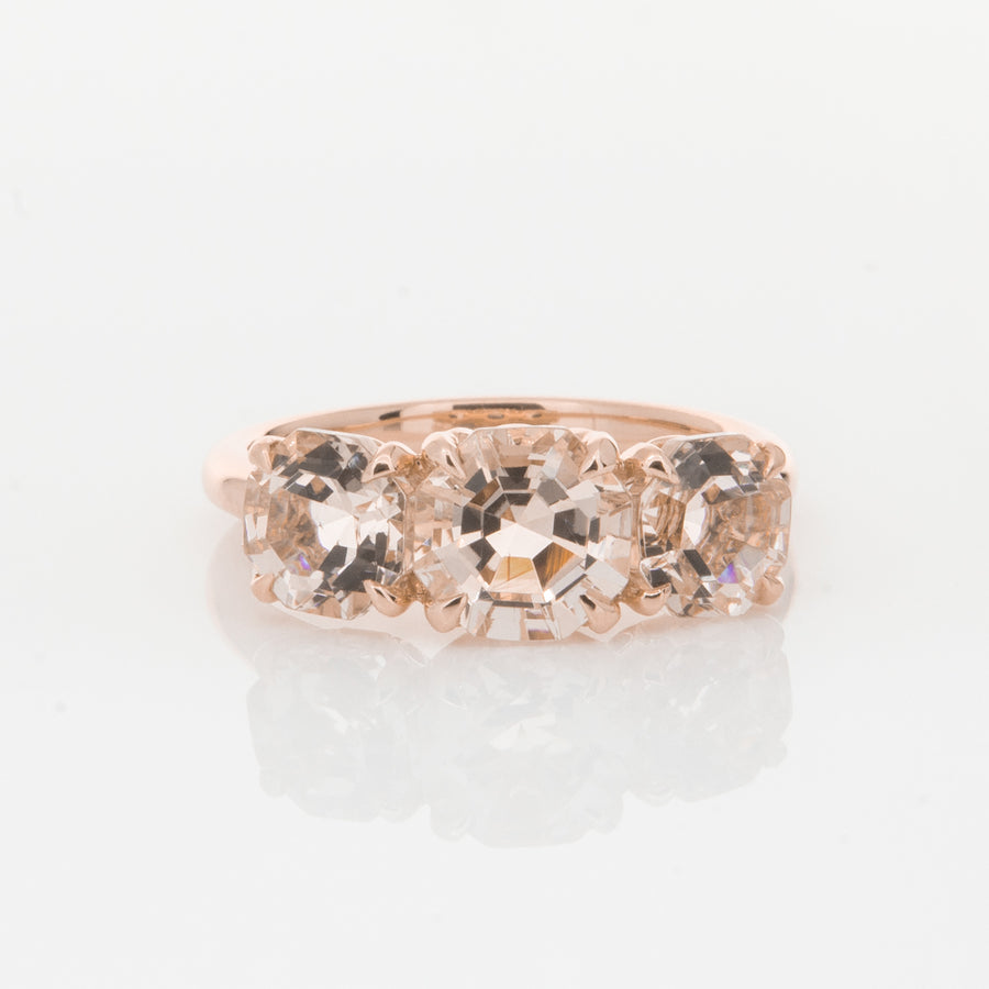 18ct Rose Gold Three Stone Morganite Octavia Ring-Ring-Walker & Hall
