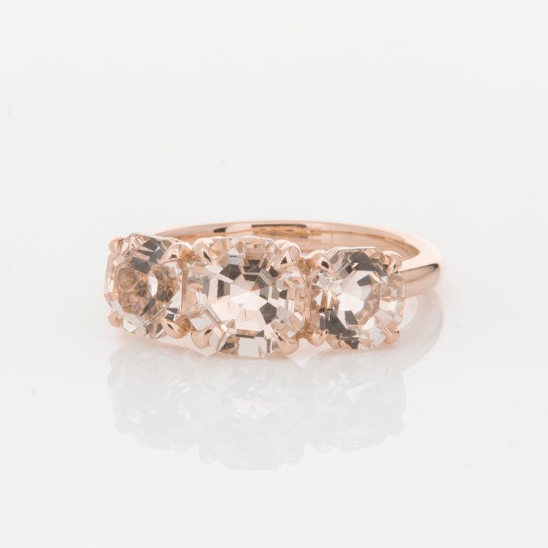 18ct Rose Gold Three Stone Morganite Octavia Ring-Ring-Walker & Hall