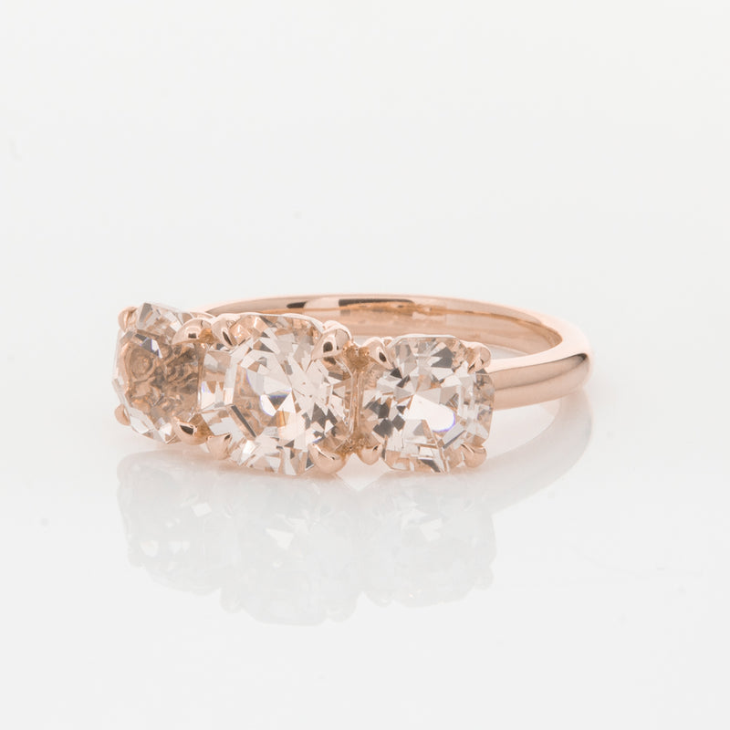 18ct Rose Gold Three Stone Morganite Octavia Ring-Ring-Walker & Hall