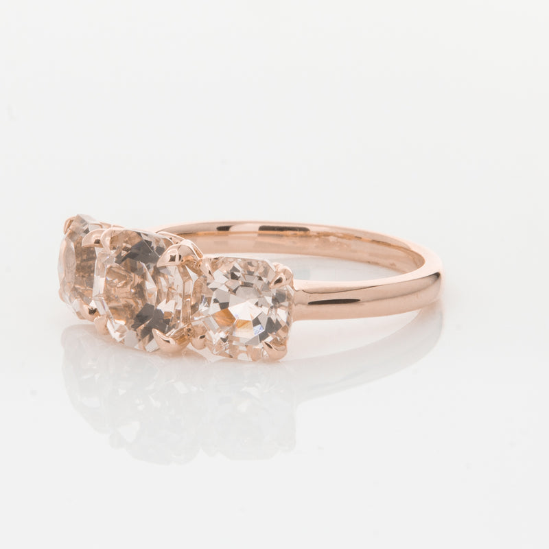 18ct Rose Gold Three Stone Morganite Octavia Ring-Ring-Walker & Hall