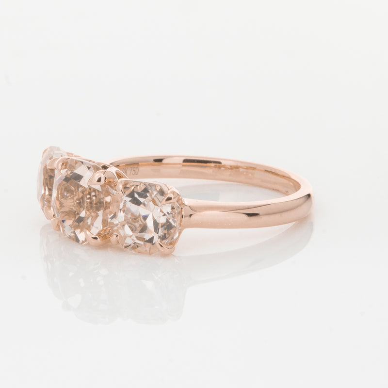 18ct Rose Gold Three Stone Morganite Octavia Ring-Ring-Walker & Hall