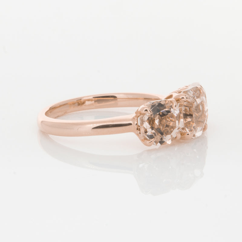 18ct Rose Gold Three Stone Morganite Octavia Ring-Ring-Walker & Hall