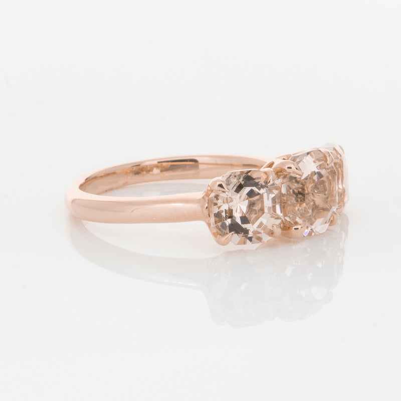 18ct Rose Gold Three Stone Morganite Octavia Ring-Ring-Walker & Hall