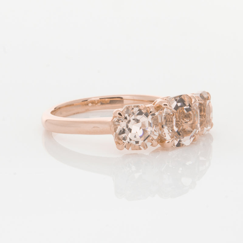 18ct Rose Gold Three Stone Morganite Octavia Ring-Ring-Walker & Hall