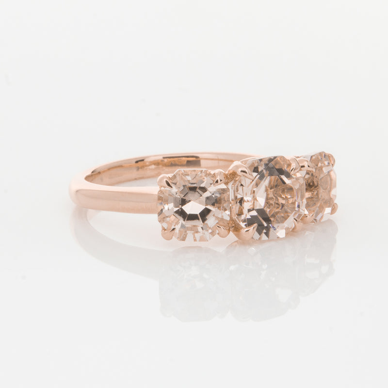 18ct Rose Gold Three Stone Morganite Octavia Ring-Ring-Walker & Hall
