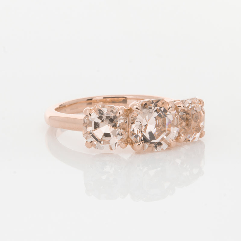 18ct Rose Gold Three Stone Morganite Octavia Ring-Ring-Walker & Hall