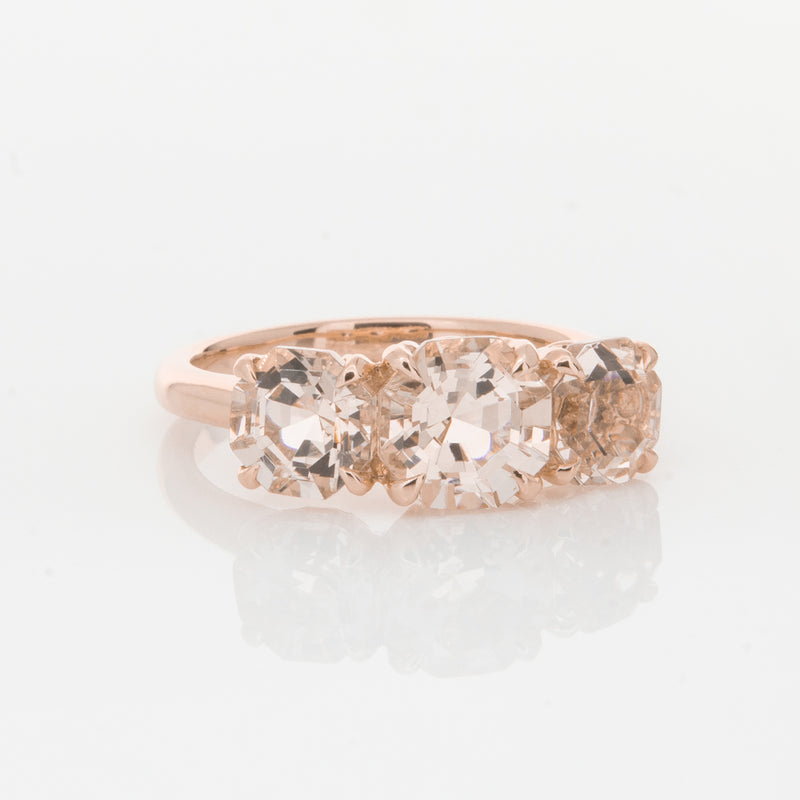 18ct Rose Gold Three Stone Morganite Octavia Ring-Ring-Walker & Hall