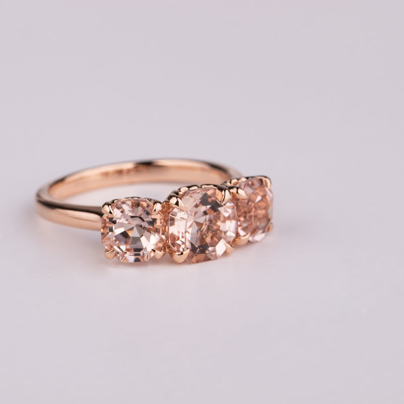 18ct Rose Gold Three Stone Morganite Octavia Ring-Ring-Walker & Hall