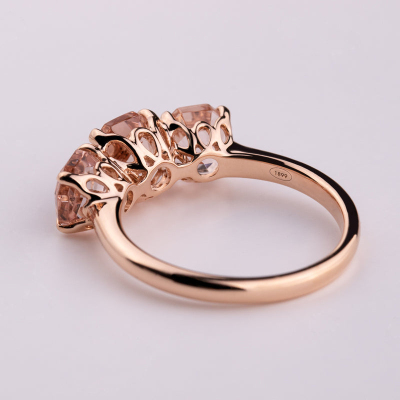 18ct Rose Gold Three Stone Morganite Octavia Ring-Ring-Walker & Hall
