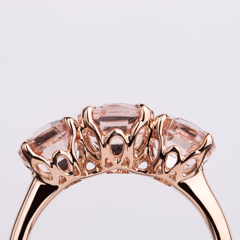 18ct Rose Gold Three Stone Morganite Octavia Ring-Ring-Walker & Hall