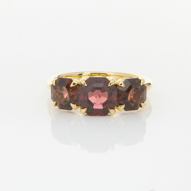18ct Yellow Gold Three Stone Garnet Octavia Ring-Ring-Walker & Hall