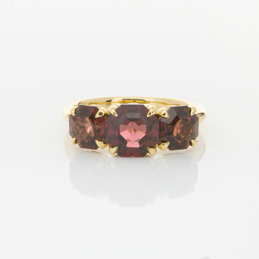 18ct Yellow Gold Three Stone Garnet Octavia Ring-Ring-Walker & Hall