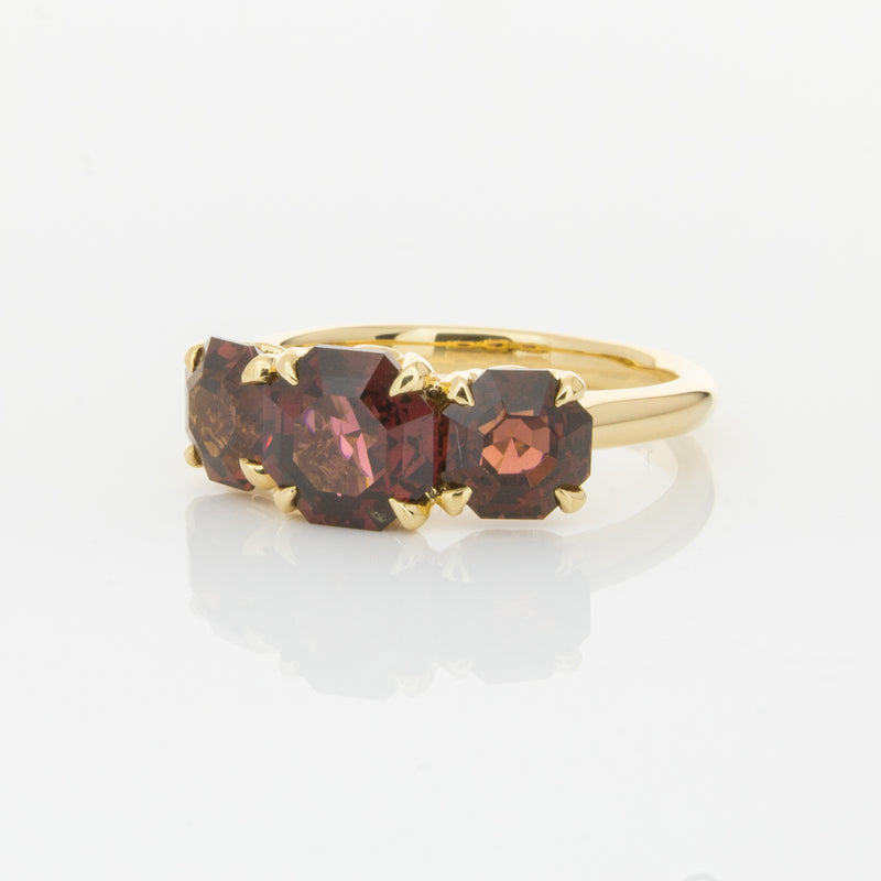 18ct Yellow Gold Three Stone Garnet Octavia Ring-Ring-Walker & Hall
