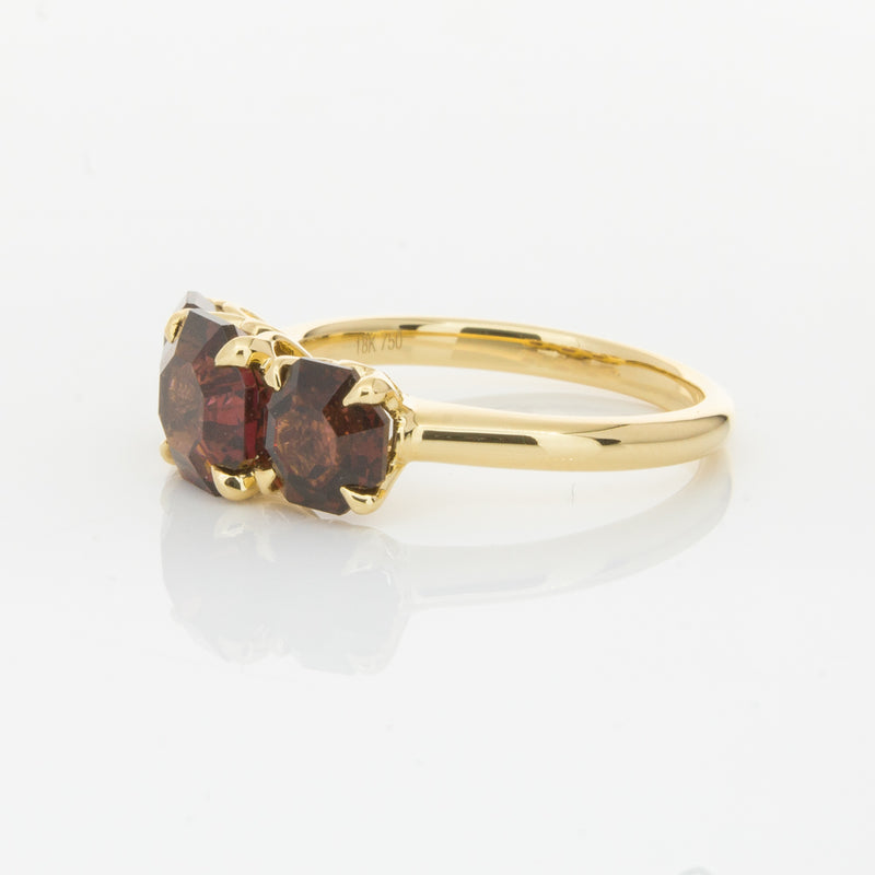 18ct Yellow Gold Three Stone Garnet Octavia Ring-Ring-Walker & Hall