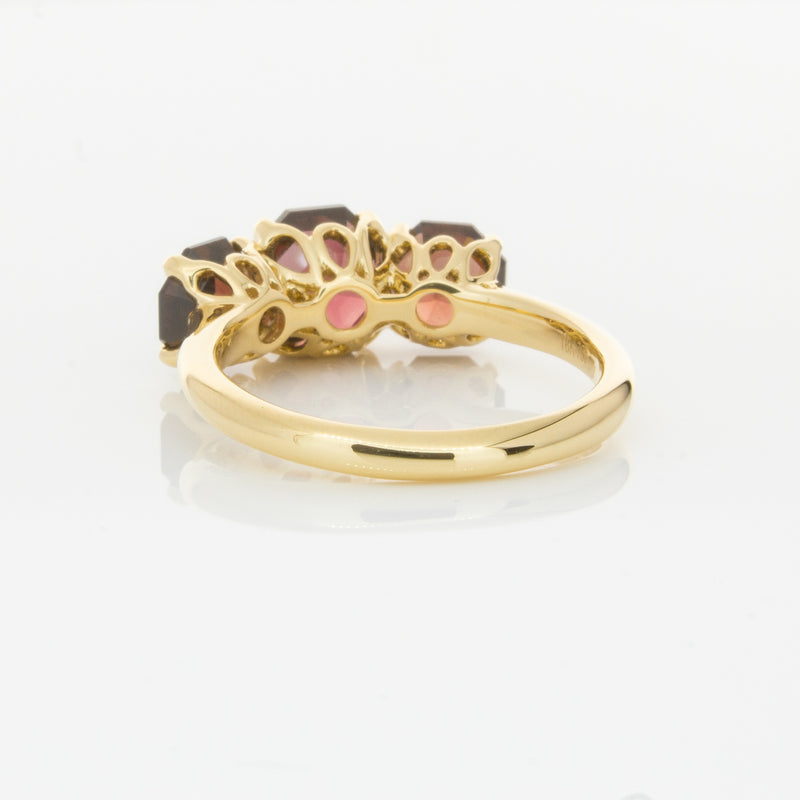 18ct Yellow Gold Three Stone Garnet Octavia Ring-Ring-Walker & Hall