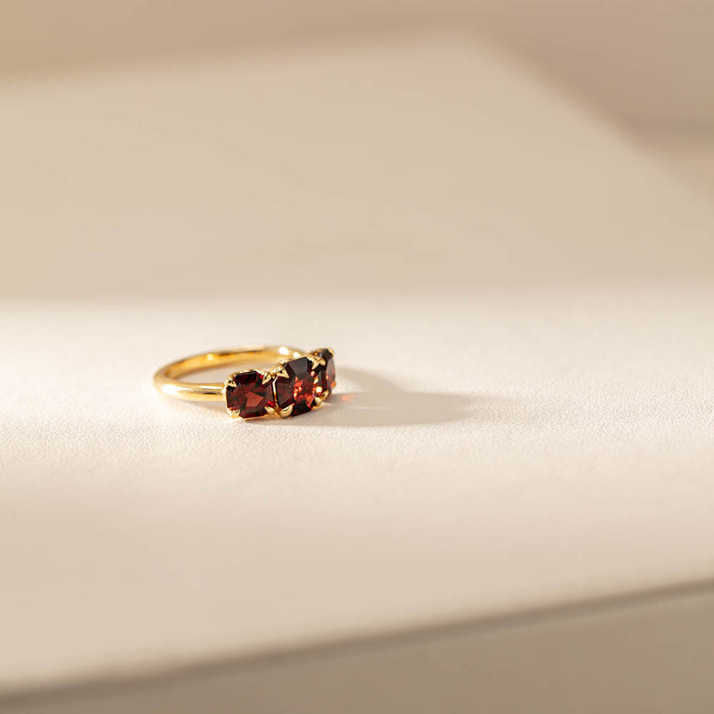 18ct Yellow Gold Three Stone Garnet Octavia Ring-Ring-Walker & Hall