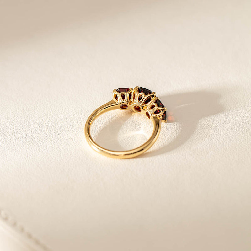 18ct Yellow Gold Three Stone Garnet Octavia Ring-Ring-Walker & Hall