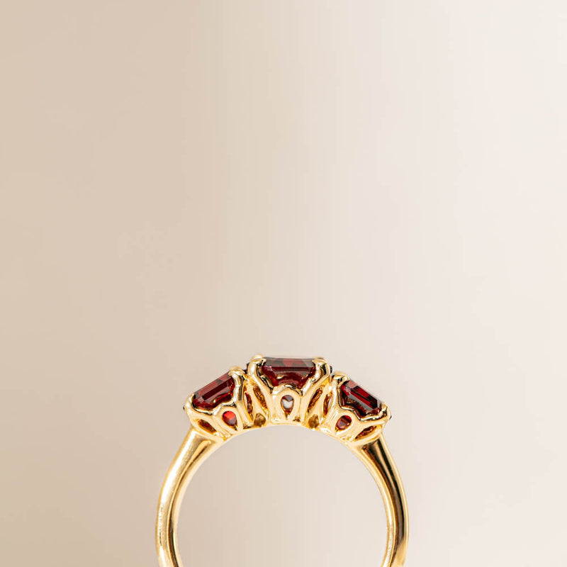 18ct Yellow Gold Three Stone Garnet Octavia Ring-Ring-Walker & Hall