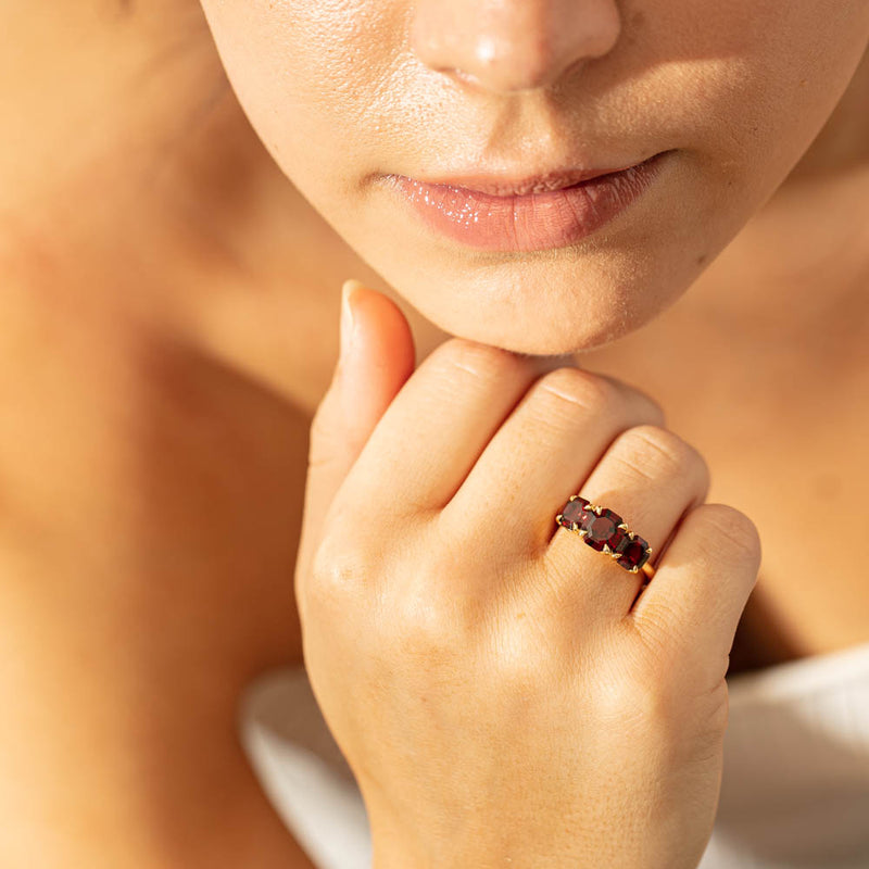 18ct Yellow Gold Three Stone Garnet Octavia Ring-Ring-Walker & Hall