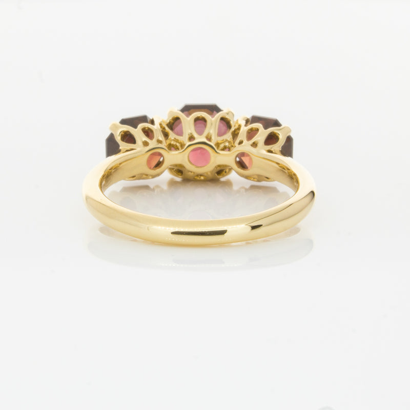 18ct Yellow Gold Three Stone Garnet Octavia Ring-Ring-Walker & Hall