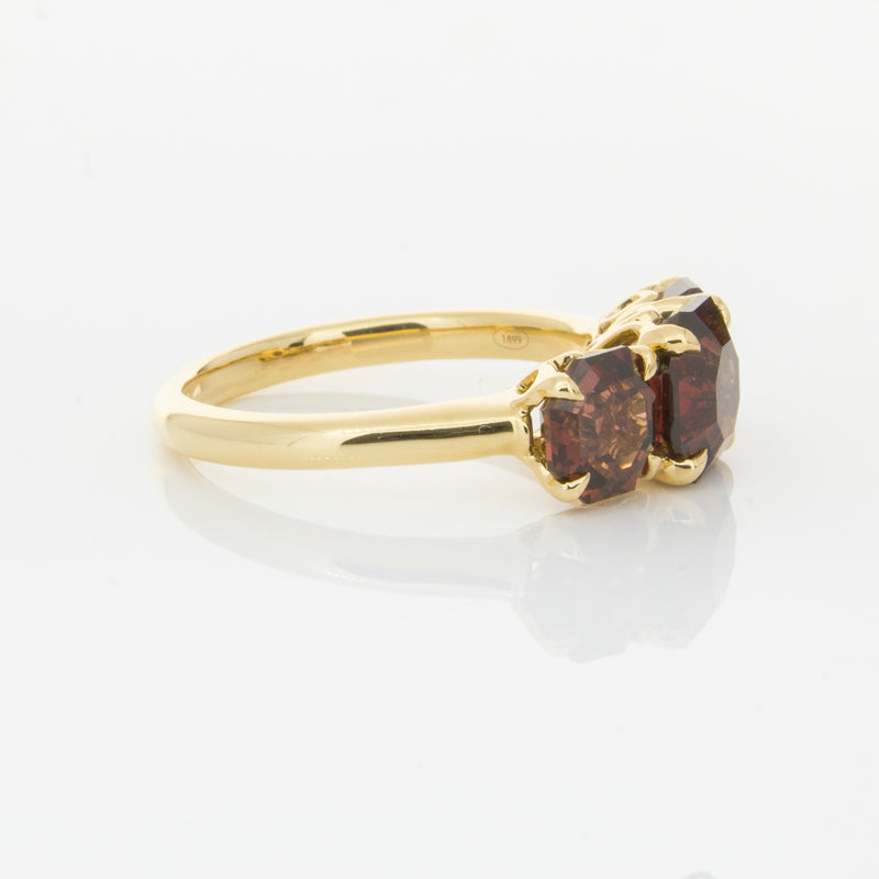 18ct Yellow Gold Three Stone Garnet Octavia Ring-Ring-Walker & Hall