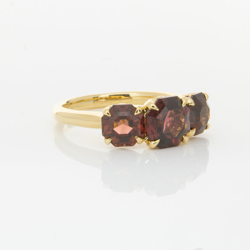 18ct Yellow Gold Three Stone Garnet Octavia Ring-Ring-Walker & Hall