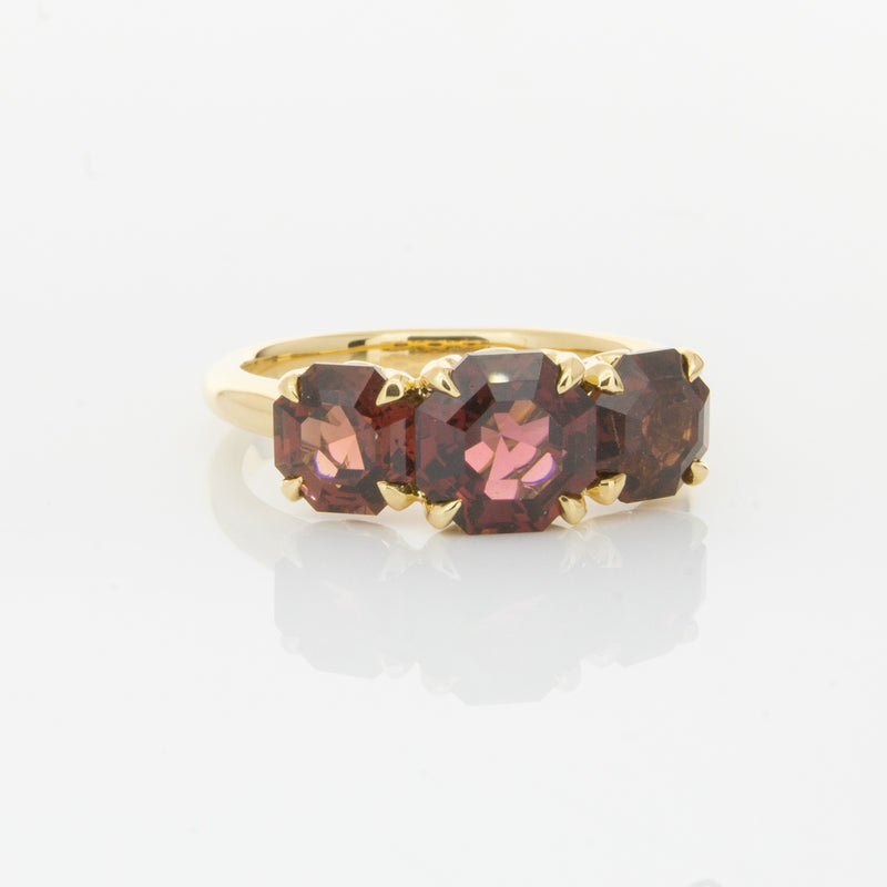 18ct Yellow Gold Three Stone Garnet Octavia Ring-Ring-Walker & Hall