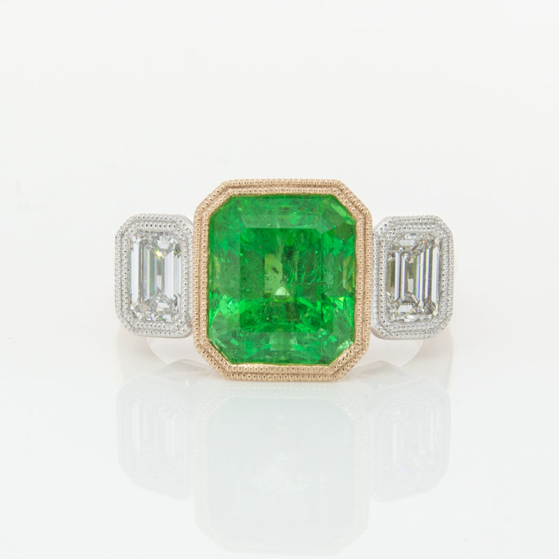 18ct Yellow Gold Emerald & Diamond Ring-Ring-Walker & Hall