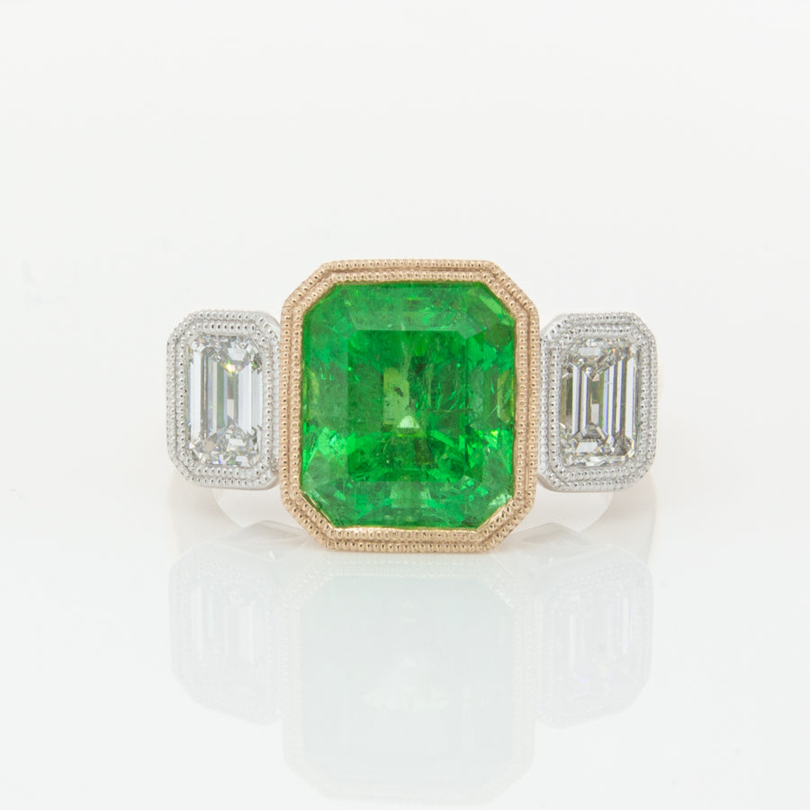 18ct Yellow Gold Emerald & Diamond Ring-Ring-Walker & Hall