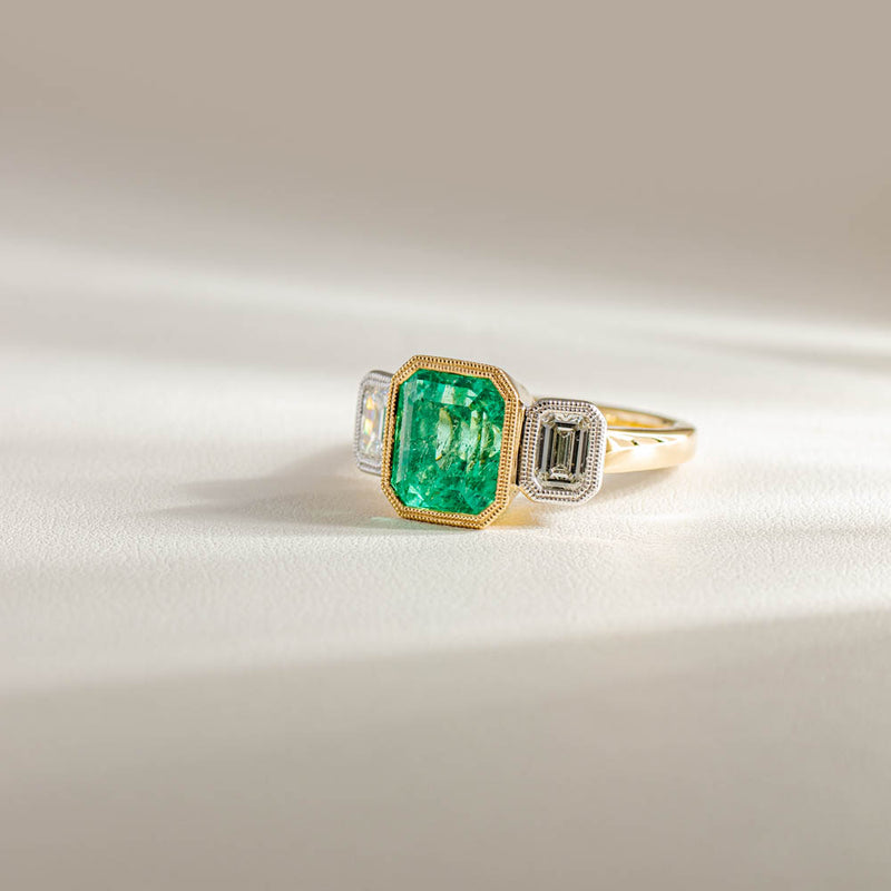 18ct Yellow Gold Emerald & Diamond Ring-Ring-Walker & Hall