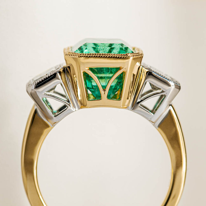 18ct Yellow Gold Emerald & Diamond Ring-Ring-Walker & Hall
