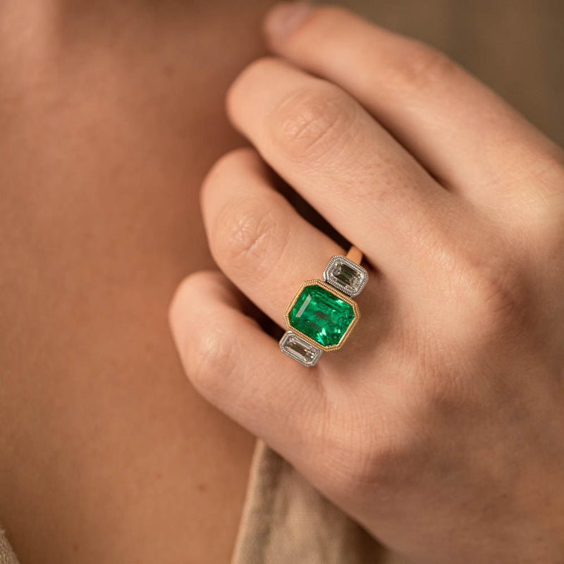 18ct Yellow Gold Emerald & Diamond Ring-Ring-Walker & Hall