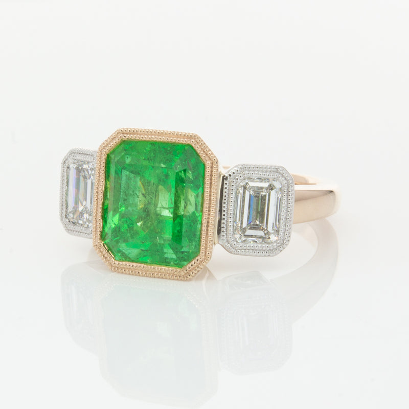 18ct Yellow Gold Emerald & Diamond Ring-Ring-Walker & Hall