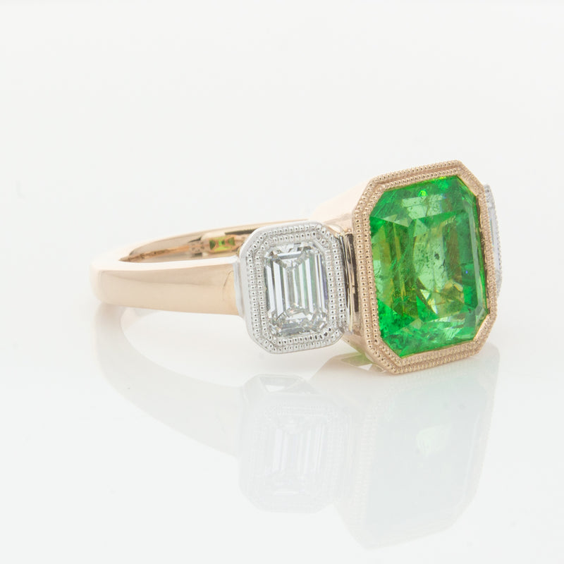 18ct Yellow Gold Emerald & Diamond Ring-Ring-Walker & Hall