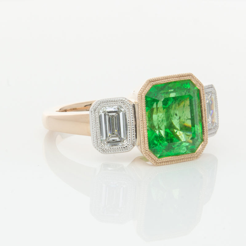 18ct Yellow Gold Emerald & Diamond Ring-Ring-Walker & Hall
