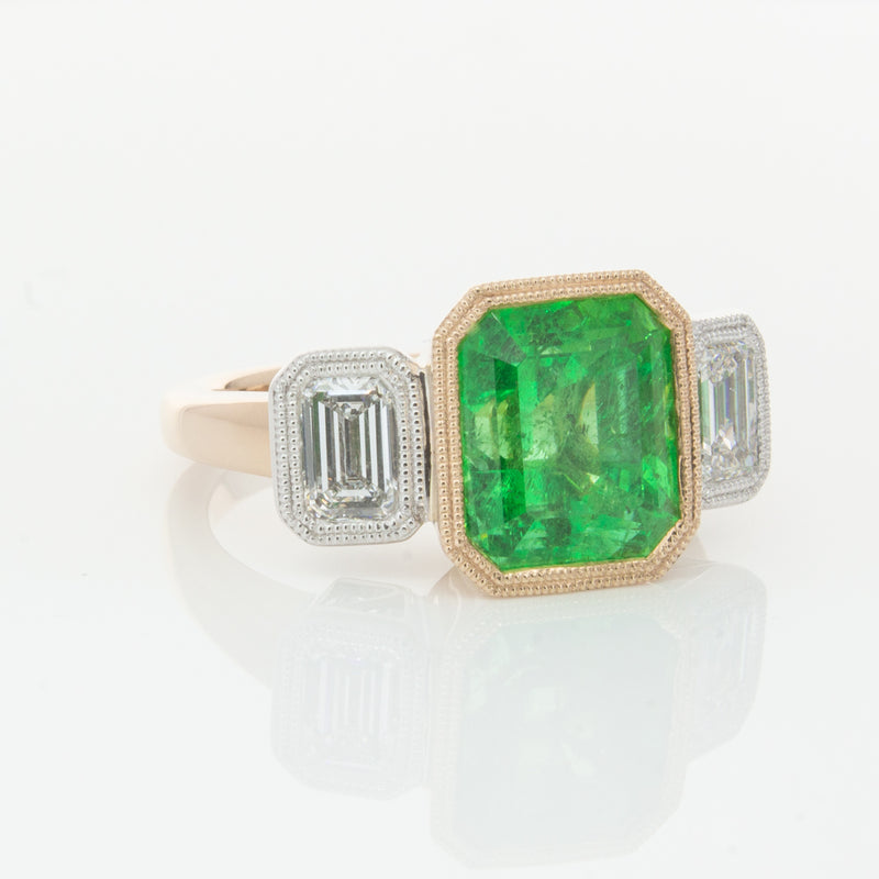 18ct Yellow Gold Emerald & Diamond Ring-Ring-Walker & Hall
