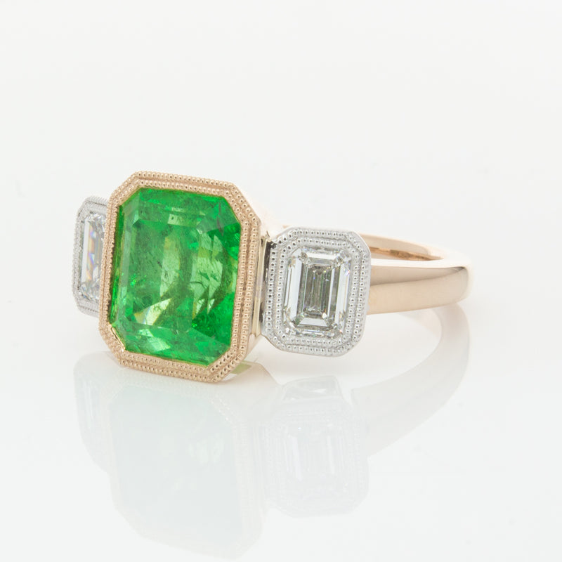 18ct Yellow Gold Emerald & Diamond Ring-Ring-Walker & Hall