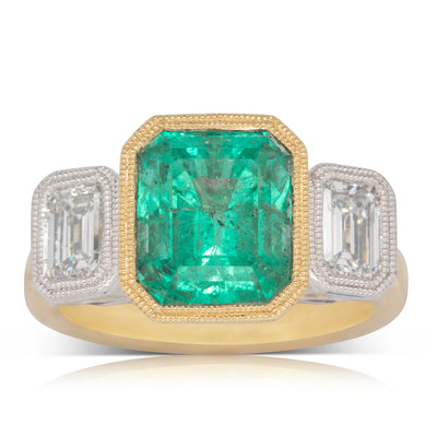 18ct Yellow Gold Emerald & Diamond Ring-Ring-Walker & Hall