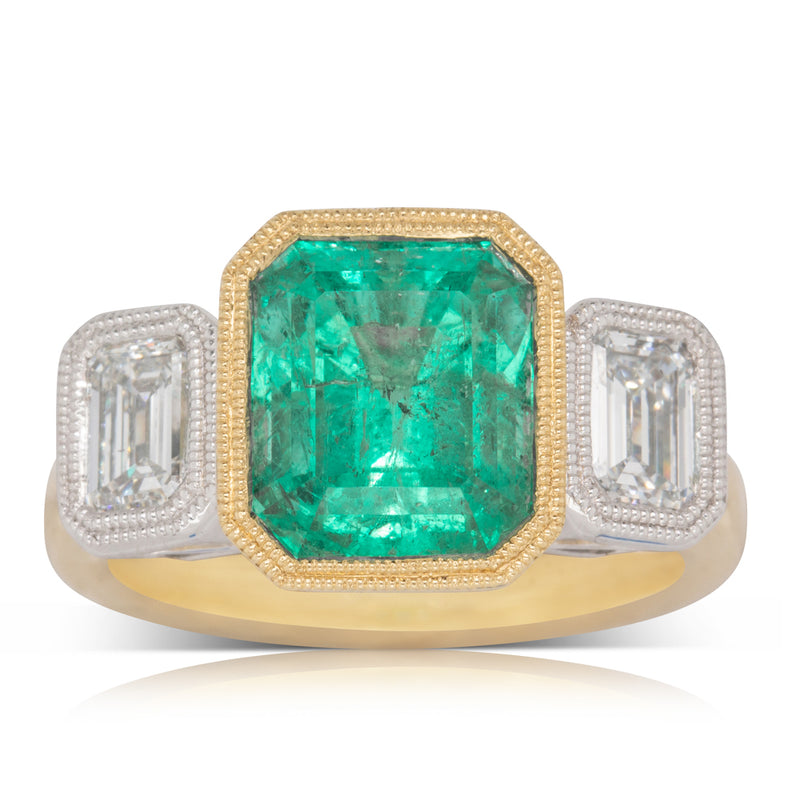 18ct Yellow Gold Emerald & Diamond Ring-Ring-Walker & Hall