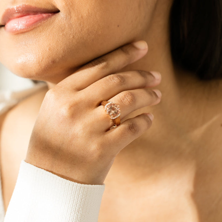 18ct Rose Gold Morganite & Diamond Ring-Ring-Walker & Hall