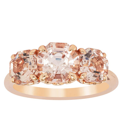 18ct Rose Gold Three Stone Morganite Octavia Ring-Ring-Walker & Hall