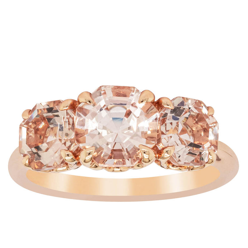 18ct Rose Gold Three Stone Morganite Octavia Ring-Ring-Walker & Hall
