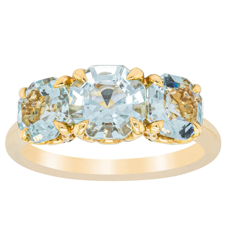 18ct Yellow Gold Three Stone Aquamarine Octavia Ring-Ring-Walker & Hall