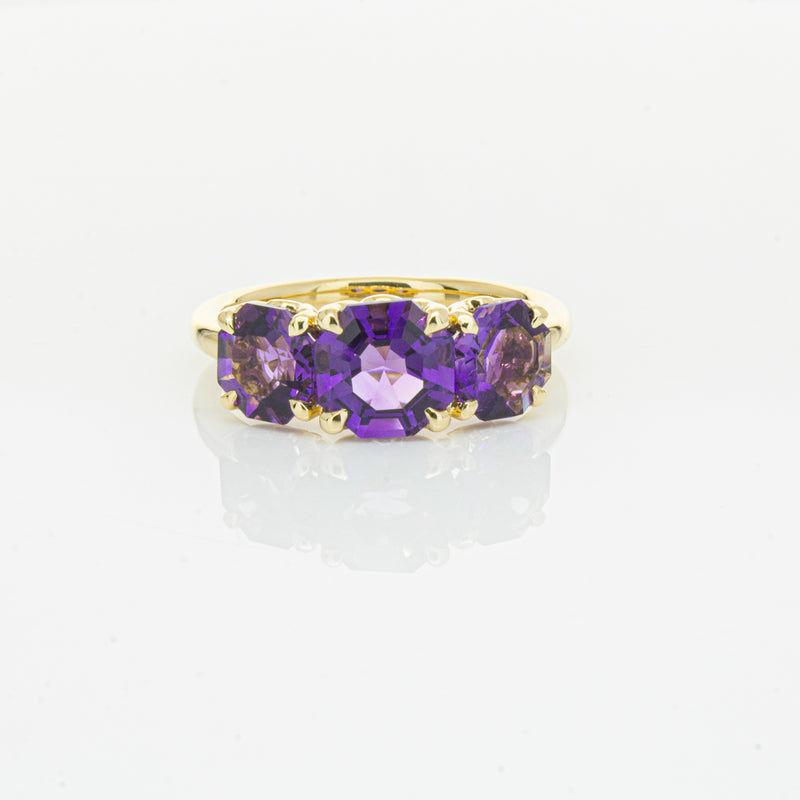 18ct Yellow Gold Three Stone Amethyst Octavia Ring-Ring-Walker & Hall
