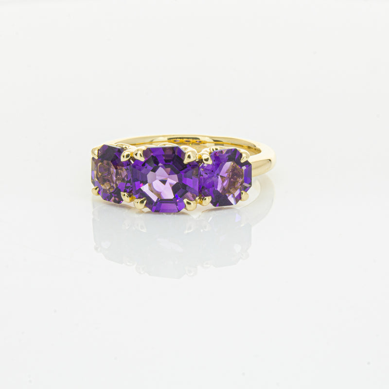 18ct Yellow Gold Three Stone Amethyst Octavia Ring-Ring-Walker & Hall