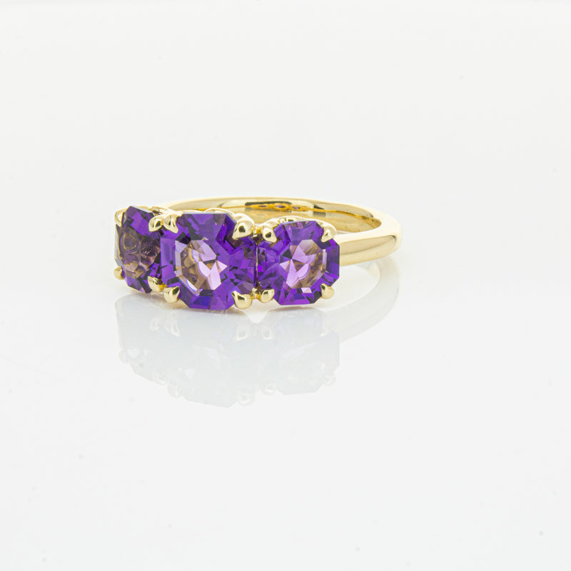 18ct Yellow Gold Three Stone Amethyst Octavia Ring-Ring-Walker & Hall