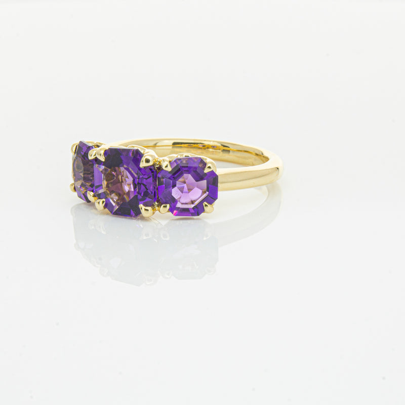 18ct Yellow Gold Three Stone Amethyst Octavia Ring-Ring-Walker & Hall