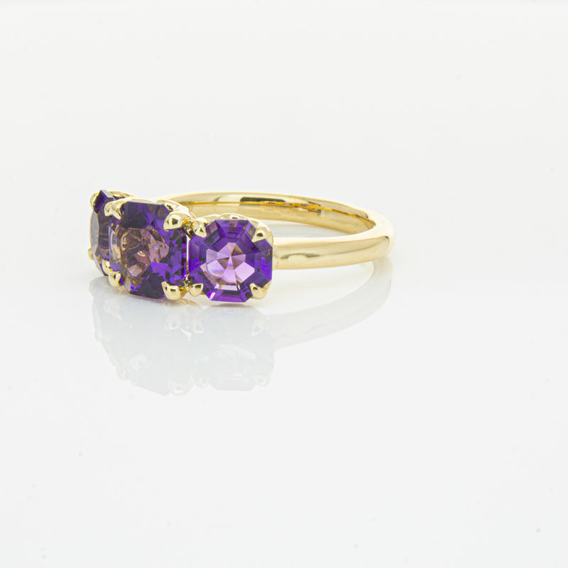 18ct Yellow Gold Three Stone Amethyst Octavia Ring-Ring-Walker & Hall