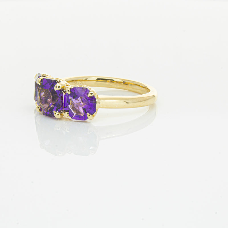 18ct Yellow Gold Three Stone Amethyst Octavia Ring-Ring-Walker & Hall